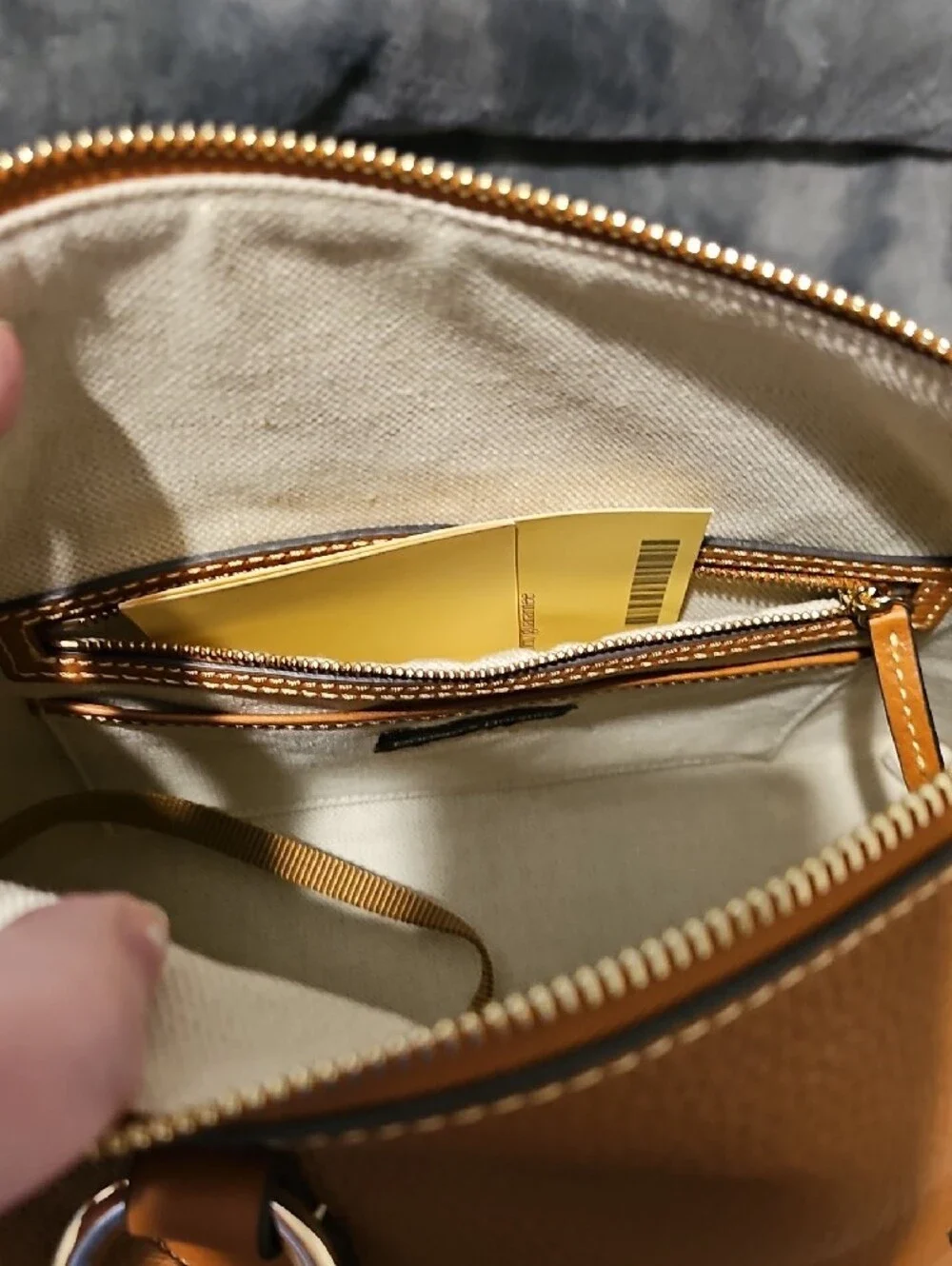 Dooney & Bourke Brown/Tan Leather Satchel with Detachable Strap